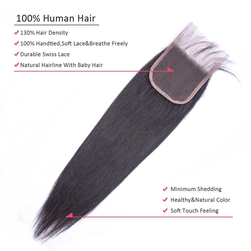 Jinhongze Lace Closure Straight Closure Human Hair Lace Closure Brazilian 12A Unprocessed Straight Hair 4x4 HD Lace Closure Free Part Natural Black Color(18") â€¦ â€¦ - Image 2